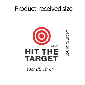 Close-up of FX59A Hit The Target bathroom wall sticker with red target icon and dimensions