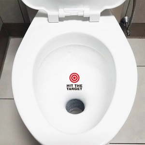 Creative Hit The Target toilet training sticker with red bullseye and black lettering
