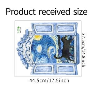 Detail view of Van Gogh starry sky window wall sticker with size measurements