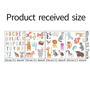 Detail view of 4-pack cartoon animal alphabet wall stickers with size labels 29x40cm