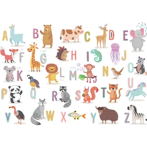 Educational alphabet wall decals with cartoon animals for kids nursery decor