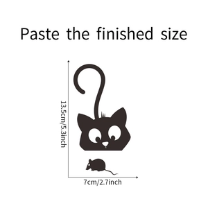 Détail montrant les dimensions du sticker mural autocollant chat et souris noir