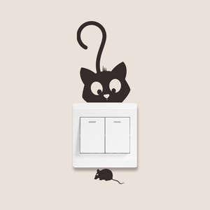 Sticker mural créatif silhouette chat et souris pour décoration d'interrupteur