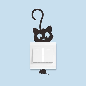 Sticker mural silhouette chat et souris noir pour décoration d'interrupteur domestique