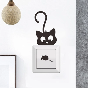 Sticker mural chat et souris minimaliste pour interrupteur décoration intérieure