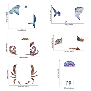 Marine life switch stickers featuring shark, turtle and octopus with precise dimensions