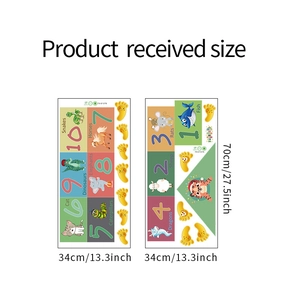 Detail showing two sheets of cartoon animal number stickers measuring 34cm by 70cm
