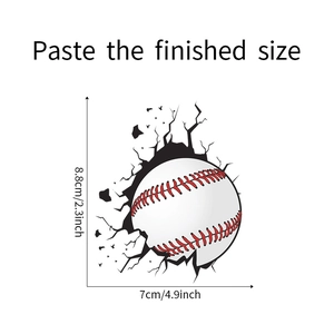 Detail showing baseball wall sticker dimensions and realistic cracked wall 3D effect