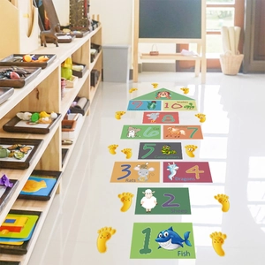 Colorful animal hopscotch floor decals for kids bedroom or nursery wall decoration
