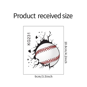 Detailed size specifications for baseball wall sticker model KG231 with dimensions 9x10.8 cm