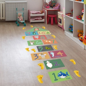 Animal cartoon number hopscotch floor decals for kids bedroom and kindergarten decor
