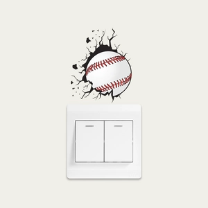 3D baseball wall sticker decor for bedroom switches with realistic broken wall design