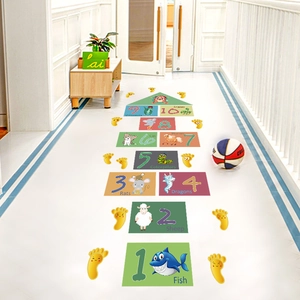 Cartoon animal hopscotch floor stickers with numbers 1-10 for kids bedroom decoration