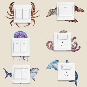 3D ocean animal light switch stickers featuring octopus, shark and sea turtle wall decor