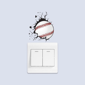 3D baseball wall sticker with realistic wall crack design for home light switch decoration