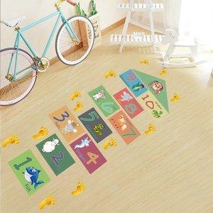 Colorful animal number hopscotch floor stickers for nursery and kids bedroom decor