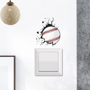 3D cracked wall baseball wall sticker for home decor above light switch panel