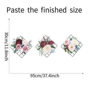 Wall decal set featuring floral clusters with size guide 95x30cm for home decor