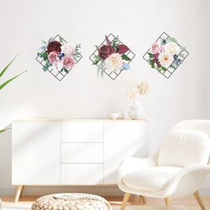 Three-piece floral wall stickers with mesh design for modern living room decor