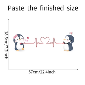 Detailed view of penguin wall stickers with size dimensions 57x18.5cm for bedroom decor