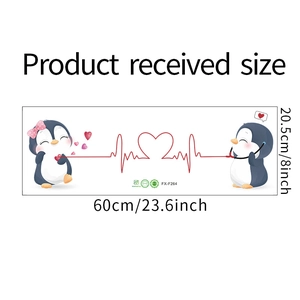 Detailed size chart for penguin wall decals showing 60cm by 20.5cm layout dimensions