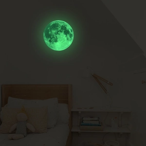Detailed macro view of 40cm luminous moon wall sticker with glowing green texture