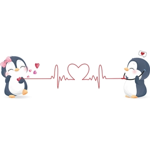 Cute cartoon penguin couple wall stickers with heart line for bedroom home decoration