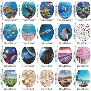 Grid view showing 20 decorative toilet seat stickers with 32x27cm size markings
