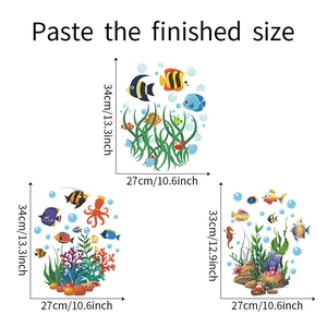 Detail showing dimensions and size specifications of underwater cartoon wall stickers
