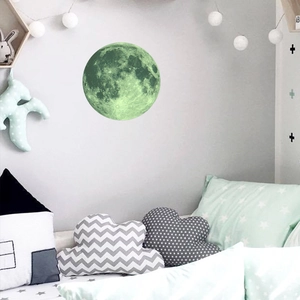 Detailed glowing moon wall sticker with green luminous lunar surface texture for bedroom