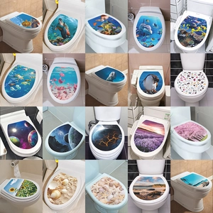 3D Sea World Galaxy Flower Beach Scenic Toilet Lid Sticker Decorative Waterproof Self Adhesive PVC Bathroom Decal Ornament