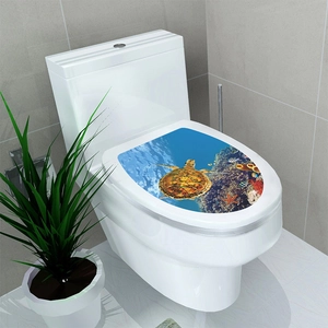 Vibrant sea turtle and coral reef waterproof toilet lid sticker decal bathroom decoration