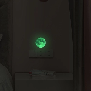 Glow in the dark 40cm moon wall sticker with green luminous lunar surface texture detail