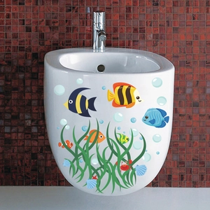 Cartoon ocean world wall stickers with colorful tropical fish and sea plants for home decor