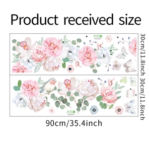 Detailed view of floral wall stickers showing two sheets with product received dimensions