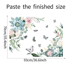 Detail view of floral wall sticker set with dimensions 70x93cm on a plain white background