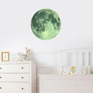 Detailed realistic moon texture on luminous wall sticker in a cozy bedroom setting