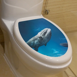 Detail showing a 3D whale pattern waterproof self-adhesive toilet lid cover sticker