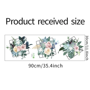Detailed size chart for floral wall sticker showing dimensions 90cm by 30cm for FX-D317