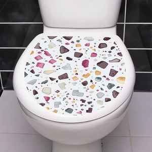 Top view of modern colorful terrazzo pattern self-adhesive toilet lid cover sticker