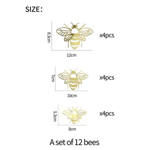 Size guide for 12pcs gold hollow bee wall stickers in 12cm, 10cm and 8cm dimensions