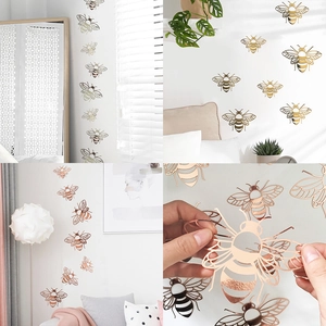 3D Hollow Bee Wall Stickers Home Decoration Metallic Paper Bee DIY Mural For Bedroom Living Room Party Wedding Decor