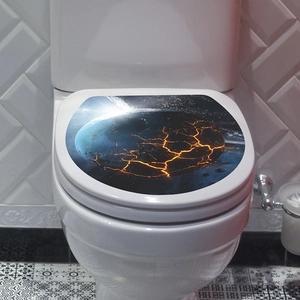 Detail of creative sci-fi Earth lava planet pattern on self-adhesive toilet lid sticker decal