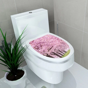 3D visualization of a romantic cherry blossom tree sticker on a white modern toilet lid