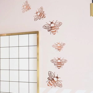 3D hollow rose gold bee wall stickers in various sizes for modern home party decoration