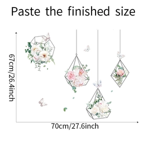 Detail view of floral wall sticker showing the finished size of 70x67cm on a white background