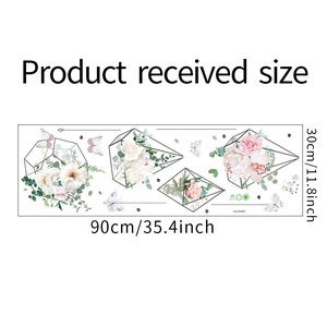 Detail view showing floral wall sticker sheet dimensions 30x90cm with roses and butterflies