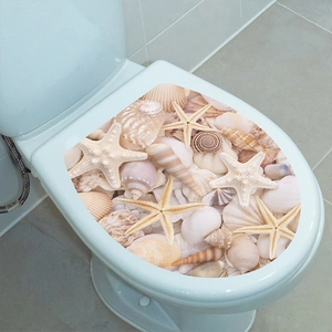 Detail showing 3D ocean shell and starfish decorative self-adhesive toilet seat sticker