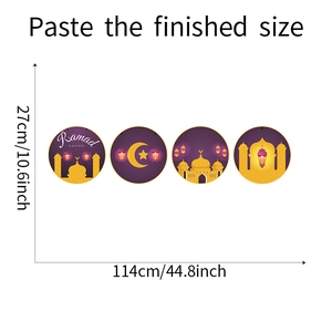 Dimensions détaillées des 4 stickers muraux lune et château du Ramadan pour la maison