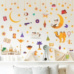 Ramadan wall stickers featuring moon stars and camel for festive home bedroom decor